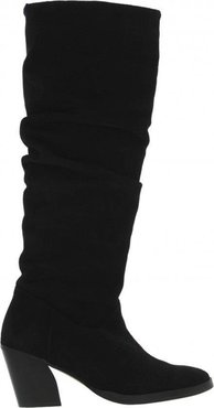Ella oblique 14-b high black suede wrinkle boot - black wood heel/sole