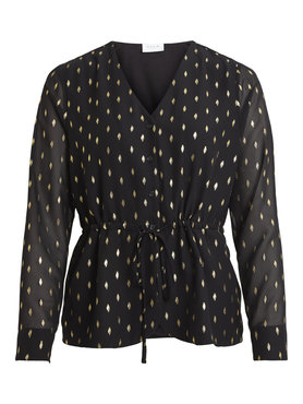 Vila Vijolisa 3/4 tie blouse zwart met gouden stippen