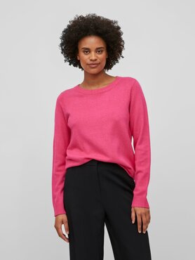 Vila viril o-neck l/s  knit top - noos Pink Yarrow DARK MELANGE