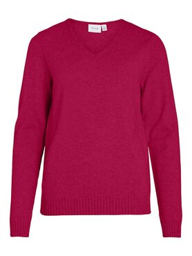 Vila viril v-neck l/s  knit top - noos Cerise DARK MELANGE