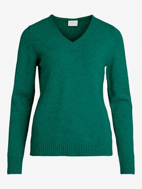Vila viril v-neck l/s  knit top - noos Ultramarine Green DARK MELANGE