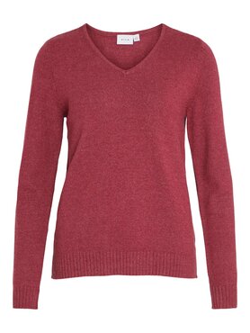 Vila viril v-neck l/s  knit top - noos Beet Red
