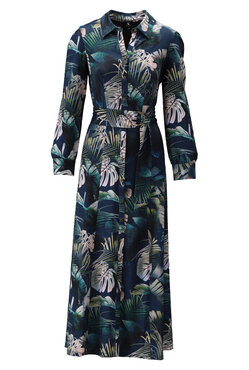K-Design Maxi jurk X380 met knopen, damast print en riem