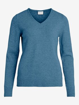 Vila viril v-neck l/s  knit top - noos Coronet Blue DARK MELANGE