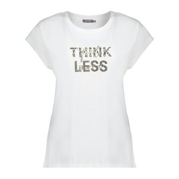 Geisha T-shirt 'think less' off-white/gold