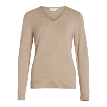 Vila viril v-neck l/s  knit top - noos Natural Melange