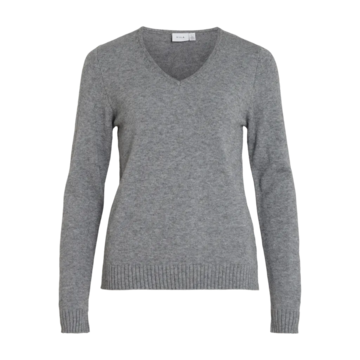 Vila viril v-neck l/s  knit top - noos Medium Grey Melange