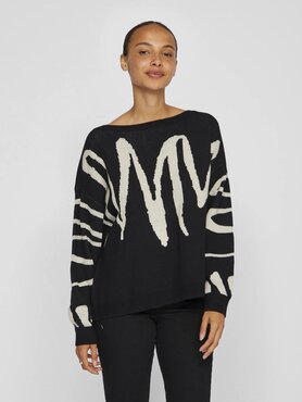 Vila viscribbi open o-neck l/s knit top Black Beauty