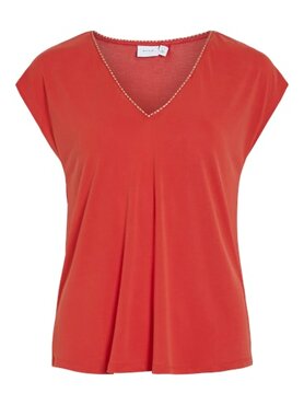 Vila vimodala new glitter v-neck c/s top Aurora Red