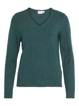 Vila viril v-neck l/s  knit top - noos Ponderosa Pine DARK MELANGE