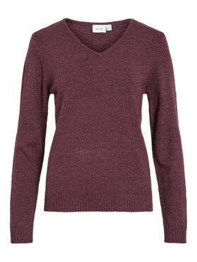Vila viril v-neck l/s  knit top - noos Fig DARK MELANGE