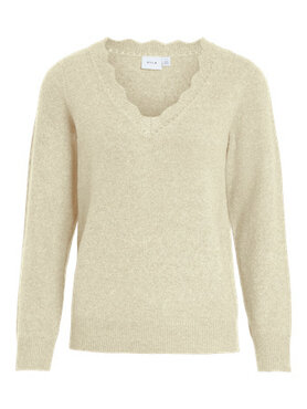 Vila vinikolina v-neck l/s knit top - noos Super Light Natural Melan
