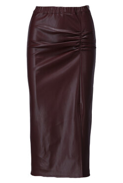 K-Design Vegan lederen rok met split B753 Rum raisin