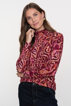 Geisha Top AOP with col fuchsia/port