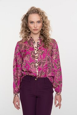 Geisha blouse mocca/fuchsia