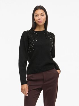 Vila vilanie o-neck l/s deco knit top Black Beauty STUDS DTM