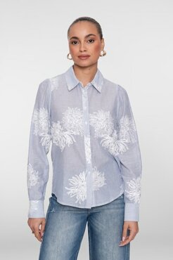 Geisha Blouse embroidered flowers  blue, off-white 63143-21