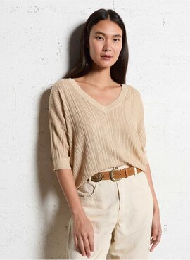 Vila vishem rev v-neck 2/4 glitter knit top Frosted Almond LIGHT GOLD GLITTER