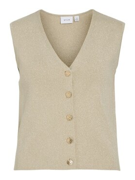 Vila vicharvi s/l button glitter knit vest Frosted Almond LIGHT GOLD GLITTER