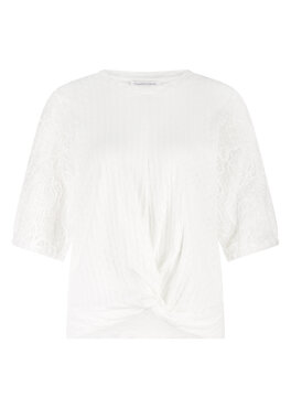 Tramontana Short-Sleeve Fabric Mix Top  OffWhite