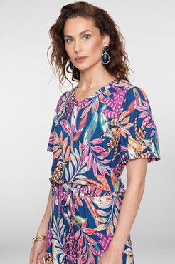 Geisha T-shirt JAZZ  V-neck jersey AOP  blue/fuchsia 62034-60