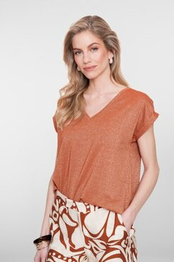 Geisha T-shirt lurex V-neck  ginger 62351-24