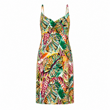 Geisha Dress spaghetti jersey AOP  green/corn 67420-60 NOA