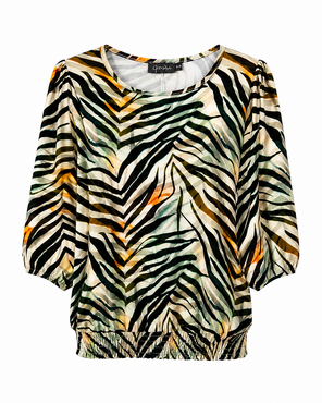 Geisha T-shirt ELLA smock jersey AOP  brown/green 62463-60