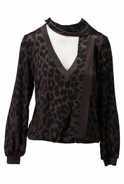 K-Design V hals top met sjaaltje & luipaardprint D323-P161