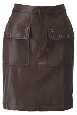 K-Design Korte rok in lederlook met fantasie D755L-Chocolate