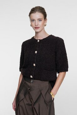 Geisha Vest boucle short sleeves dark brown 64552-70 dark brown