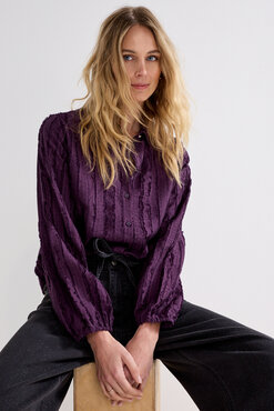 Tramontana Textured Stripe Blouse AubergineNoir
