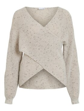 Vila visulvana rev v-neck l/s knit top/bfs Super Light Grey Melange